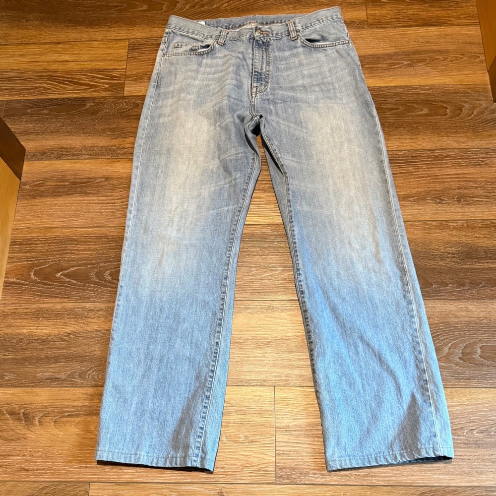 Lacoste Mens Vintage Light Wash Straight Leg Denim Jeans Blue Cotton Size 35x32